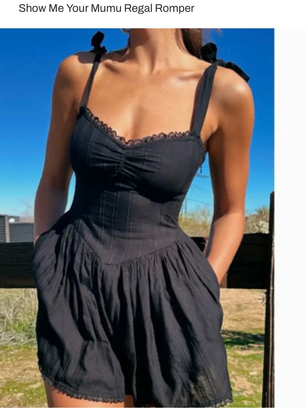 Show Me Your Mumu Black Regal Romper with Tie Shoulder Straps